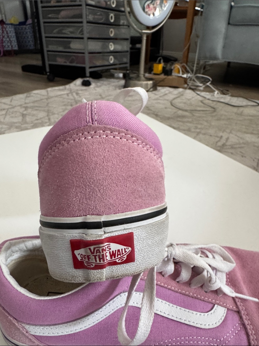 Vans Women's Low-Top Pink Canvas & Suede Sneakers with White Stripe - Picture 4 of 4